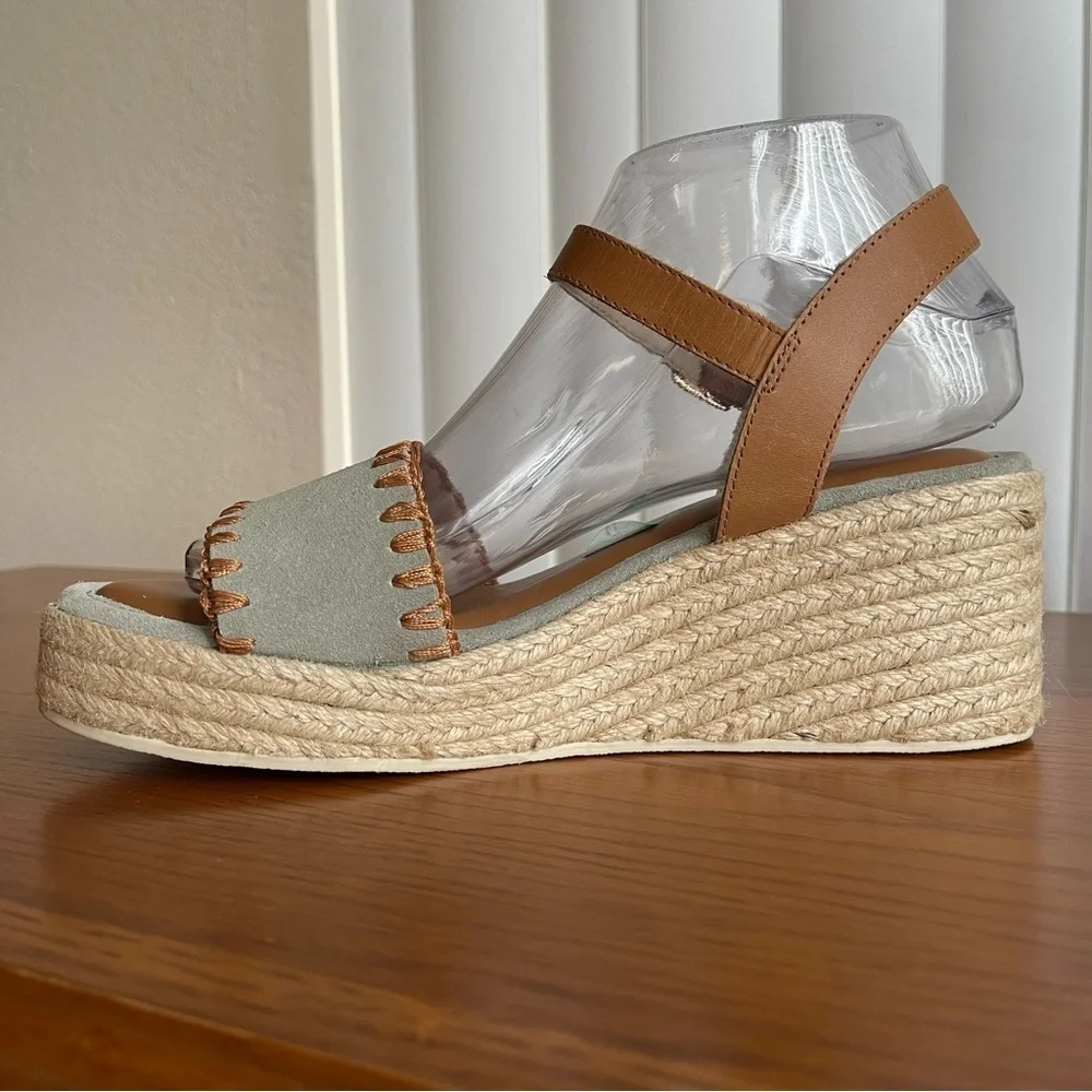 Joie Powder Blue Suede Wedge Espadrille Sandals Size 8